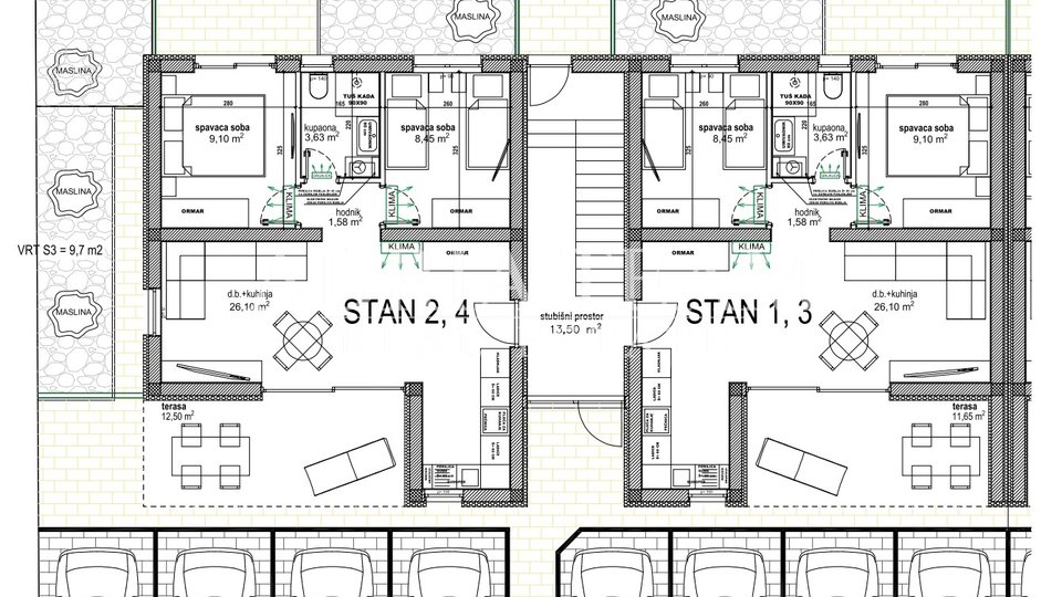 APARTMÁNY VE VÝSTAVBĚ, 70 m OD MOŘE - VIR, LAZ (JIŽNÍ STRANA)