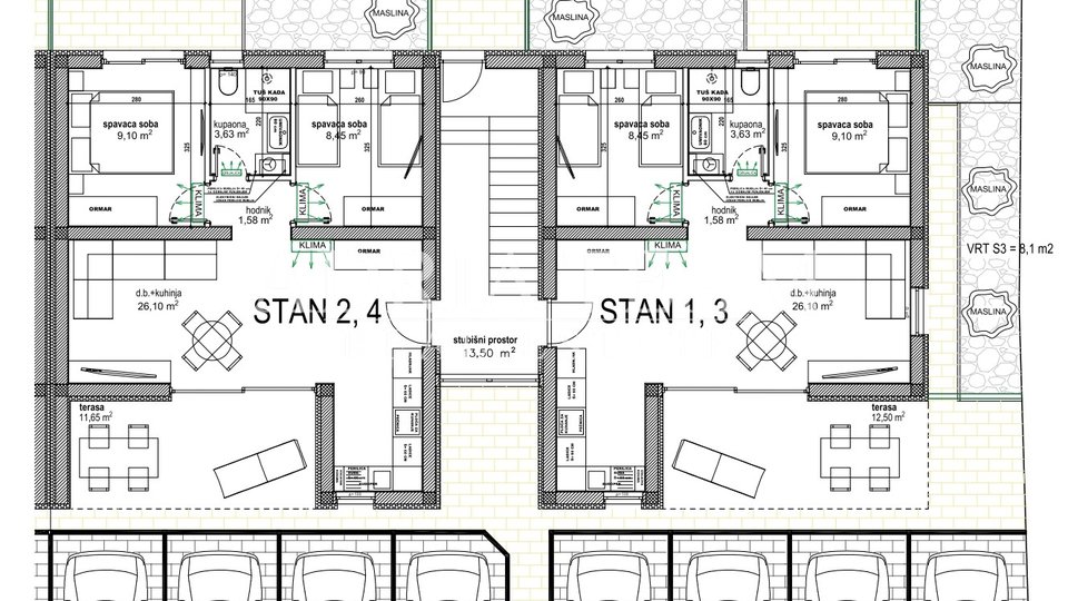 APARTMANI U STAMBENIM ZGRADAMA U IZGRADNJI, 70 m OD MORA - VIR, LAZ (JUŽNA STRANA)